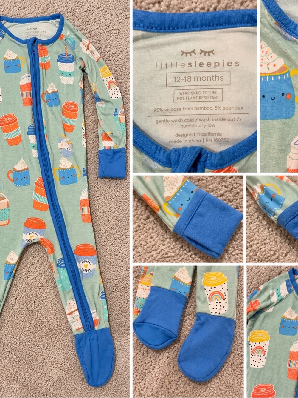 Little Sleepies Coffee Cups Zippy Pajamas 12–18M